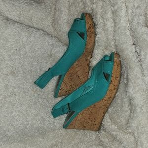 Teal Murice's 3" Wedges with Peep Toe